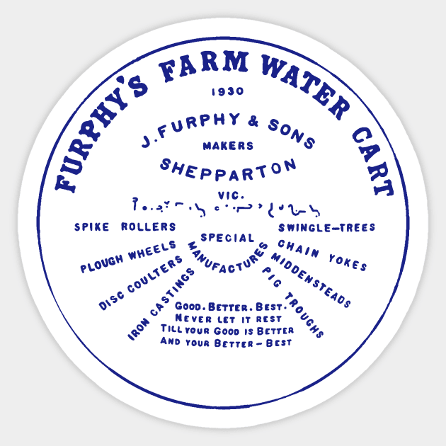 Furphy Water Tank - blue Sticker by BrownWoodRobot